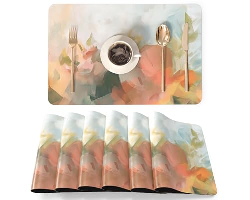 QIYI Platzsets Kunstleder 6er Set – PU Tischsets 45×30 cm, wasserdicht, öl- & hitzebeständig, rutschfest, für Küche, Esstisch, Innen & Außen, abstraktes Pastell-Ölgemälde im Impressionismus QIYI Platzsets Kunstleder 6er Set – PU Tischsets 45×30 cm, wasserdicht, öl- & hitzebeständig, rutschfest, für Küche, Esstisch, Innen & Außen, abstraktes Pastell-Ölgemälde im Impressionismus von QIYI