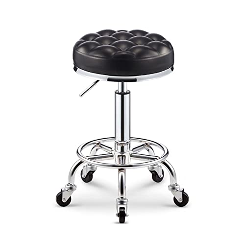 QIaoob PU-Leder-Rollhocker mit Fußstütze, armloser 360 ° Swivel-Arbeitsstuhl für Küchen-Pub-Zähler, Unterstützung 200kg von QIaoob