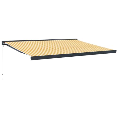 Balkon Markise Pergola Markise Balkon Balkonmarkise - Markise Einziehbar Gelb und Weiß 4x3 m Stoff und Aluminium für Garten Outdoor Balkon Terrasse von QJBSAVVA