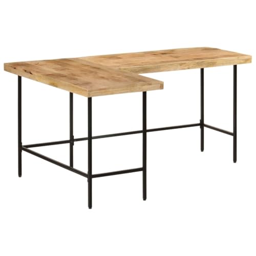 Computer Desk Kleiner Schreibtisch Platzsparende Möbel Study Table - Schreibtisch 165x110x77 cm Massivholz Mango und Eisen für Esszimmer Gaming Setup Büro Arbeitszimmer von QJBSAVVA