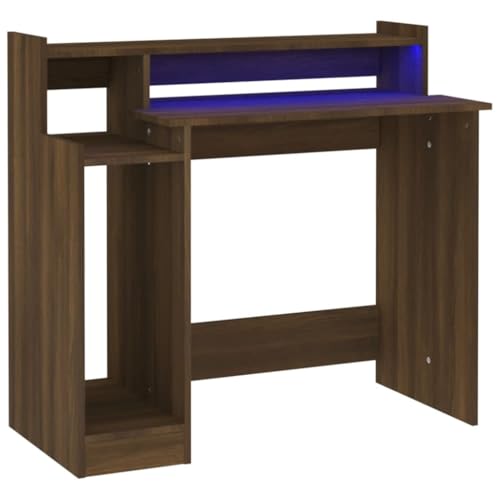 Computer Table Gaming Tisch Beistelltisch Office Desk - Schreibtisch mit LEDs Braun Eiche-Optik 97x45x90 Holzwerkstoff für Jugendzimmer Büro Wohnzimmer Esszimmer Computer Table Gaming Tisch Beistelltisch Office Desk - Schreibtisch mit LEDs Braun Eiche-Optik 97x45x90 Holzwerkstoff für Jugendzimmer Büro Wohnzimmer Esszimmer von QJBSAVVA