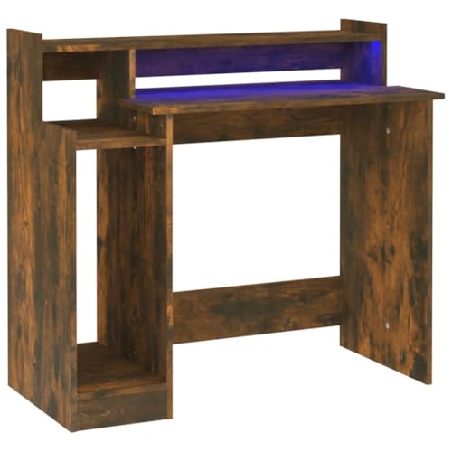 Computer Table Gaming Tisch Beistelltisch Office Desk - Schreibtisch mit LEDs Räuchereiche 97x45x90 cm Holzwerkstoff für Jugendzimmer Büro Wohnzimmer Esszimmer von QJBSAVVA