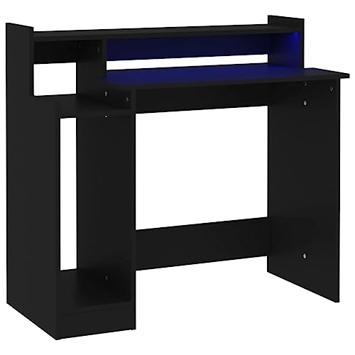 Computer Table Gaming Tisch Beistelltisch Office Desk - Schreibtisch mit LEDs Schwarz 97x45x90 cm Holzwerkstoff für Jugendzimmer Büro Wohnzimmer Esszimmer von QJBSAVVA