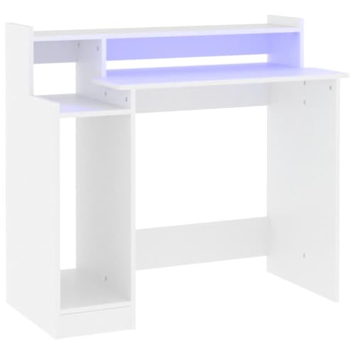 Computer Table Gaming Tisch Beistelltisch Office Desk - Schreibtisch mit LEDs Weiß 97x45x90 cm Holzwerkstoff für Jugendzimmer Büro Wohnzimmer Esszimmer von QJBSAVVA