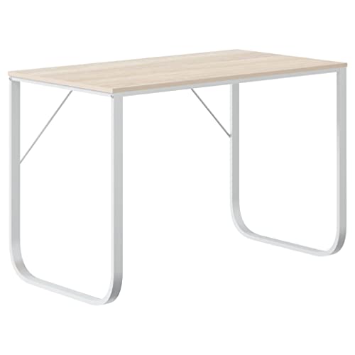 Computer Table Kleiner Schreibtisch Beistelltisch Kleiner Küchentisch - Computertisch Weiß und Eiche-Optik 110x60x73 cm Holzwerkstoff für Esszimmer Büro Jugendzimmer Gaming Setup von QJBSAVVA