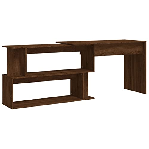Computer Table Kleiner Schreibtisch Schminktisch Study Table - Eckschreibtisch Braun Eichen-Optik 200x50x76 cm Holzwerkstoff für Büro Wohnzimmer Jugendzimmer Home Office von QJBSAVVA