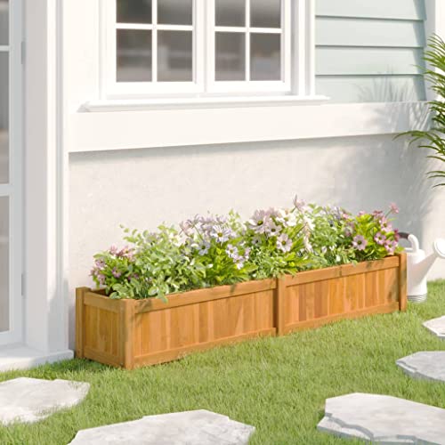 Hochbeet, Blumenkasten Übertopf Mit Gestell Blumentopf Hoch Blumentopf Mit Füßen Geeignet für Entrance Area Garten Terrace Draußen 150x30x25 cm Massivholz Teak von QJBSAVVA