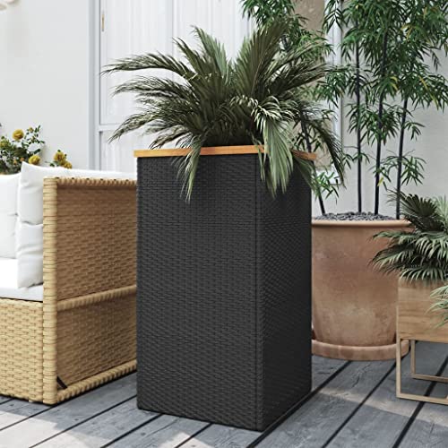 Pflanzkübel, Hochbeet Holz Blumentopf Gross Kräutertopf Übertopf Keramik Geeignet für Balcony Succulents Garten Draußen Schwarz 40x40x80 cm Poly Rattan von QJBSAVVA