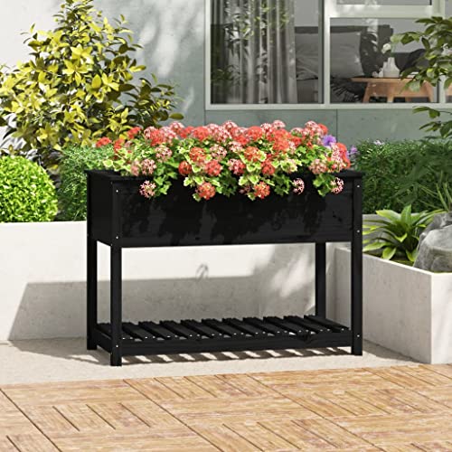 Pflanzkübel, Hochbeet Mit Deckel Kräutertopf Blumentopf Hoch Anzuchttöpfe Geeignet für Conservatory Plants Garten Cactus mit Ablage Schwarz 111,5x54x81 cm Massivholz Kiefer von QJBSAVVA