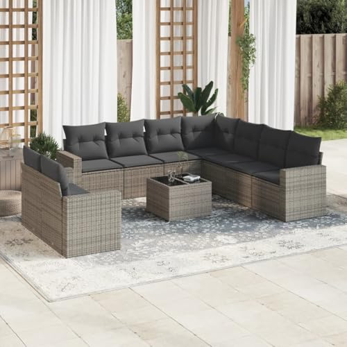 QJBSAVVA 10-TLG. Garten Lounge Set mit Stauraum und wasserfesten Kissen aus grauem Poly Rattan Robustes Glasplatten Couch Table modular für Terrasse Balkon Kleiner Garten oder Innenhof QJBSAVVA 10-TLG. Garten Lounge Set mit Stauraum und wasserfesten Kissen aus grauem Poly Rattan Robustes Glasplatten Couch Table modular für Terrasse Balkon Kleiner Garten oder Innenhof von QJBSAVVA