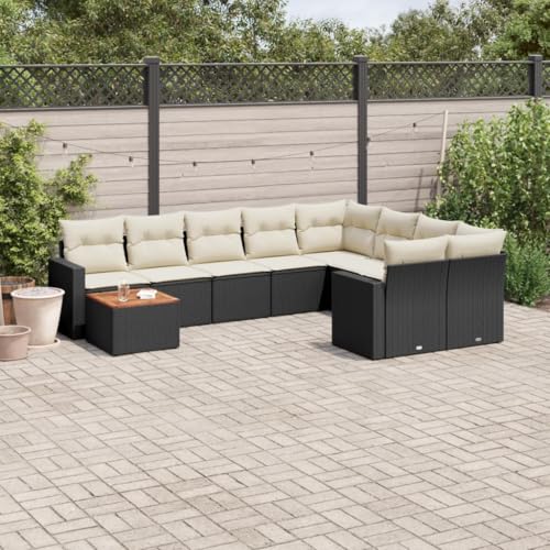 QJBSAVVA 10-TLG. Garten-Sofagarnitur Schwarz Poly-Rattan mit Akazienholztisch und abnehmbaren Kissen, Modular Ecksofa & Sessel platzsparend für Balkon Terrasse Garten QJBSAVVA 10-TLG. Garten-Sofagarnitur Schwarz Poly-Rattan mit Akazienholztisch und abnehmbaren Kissen, Modular Ecksofa & Sessel platzsparend für Balkon Terrasse Garten von QJBSAVVA