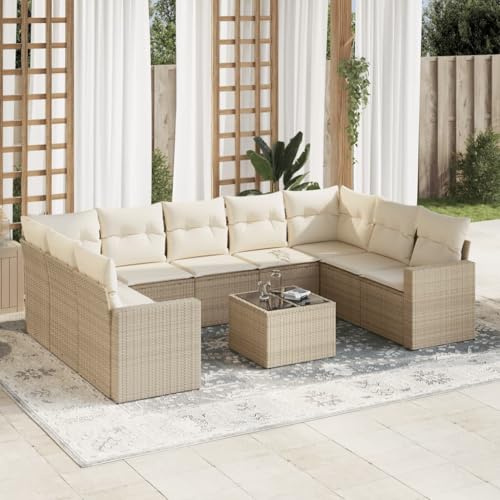 QJBSAVVA 10-TLG. Gartenlounge Beige Poly Rattan Eckbank mit Stauraum Glasplatte Modernes Design UV-beständig für Terrasse Balkon und Innenhof QJBSAVVA 10-TLG. Gartenlounge Beige Poly Rattan Eckbank mit Stauraum Glasplatte Modernes Design UV-beständig für Terrasse Balkon und Innenhof von QJBSAVVA