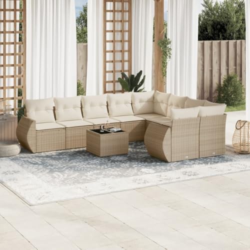 QJBSAVVA 10-TLG. Gartensofa Outdoor Lounge Beige Poly Rattan Ecksofa Mittelsofa Sofa mit Armlehnen & Glastisch, modulares Gartenmöbel Set, abnehmbare Kissen, 110 kg Belastbarkeit, UV-beständig, QJBSAVVA 10-TLG. Gartensofa Outdoor Lounge Beige Poly Rattan Ecksofa Mittelsofa Sofa mit Armlehnen & Glastisch, modulares Gartenmöbel Set, abnehmbare Kissen, 110 kg Belastbarkeit, UV-beständig, von QJBSAVVA