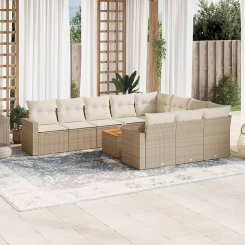 QJBSAVVA 11-TLG. Gartensofa Set Beige Poly-Rattan mit Akazienholz-Tisch dick gepolsterte waschbare Kissen modulare Outdoor Lounge für Garten Terrasse Balkon kleine Flächen QJBSAVVA 11-TLG. Gartensofa Set Beige Poly-Rattan mit Akazienholz-Tisch dick gepolsterte waschbare Kissen modulare Outdoor Lounge für Garten Terrasse Balkon kleine Flächen von QJBSAVVA