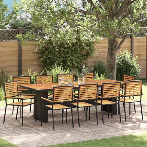 QJBSAVVA 11-teilige Garten Essgruppe aus Poly-Rattan und Akazienholz Schwarz Modernes Design für Terrasse Garten und Balkon von QJBSAVVA