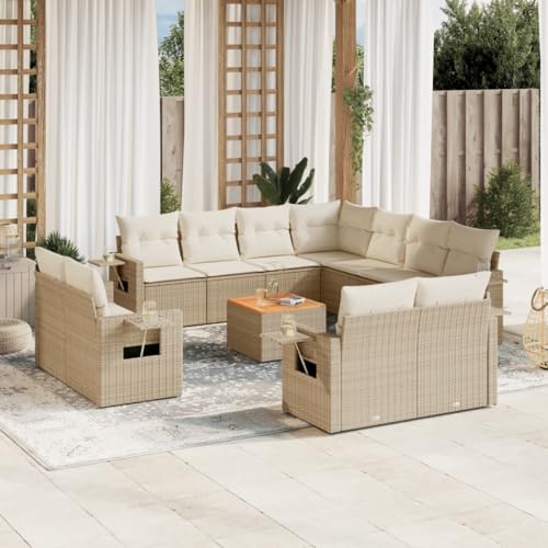 QJBSAVVA 12-TLG Gartensofa Set Beige Poly Rattan Ecksofa mit Akazienholz Tisch abnehmbare Kissen wetterfest modular für Balkon Terrasse und kleine Gärten QJBSAVVA 12-TLG Gartensofa Set Beige Poly Rattan Ecksofa mit Akazienholz Tisch abnehmbare Kissen wetterfest modular für Balkon Terrasse und kleine Gärten von QJBSAVVA