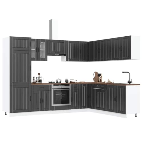 QJBSAVVA 14-TLG. Küchenschrank-Set Lucca in Schwarz aus Holzwerkstoff und Glas mit viel Stauraum und verstellbaren Füßen für Moderne Küchen QJBSAVVA 14-TLG. Küchenschrank-Set Lucca in Schwarz aus Holzwerkstoff und Glas mit viel Stauraum und verstellbaren Füßen für Moderne Küchen von QJBSAVVA