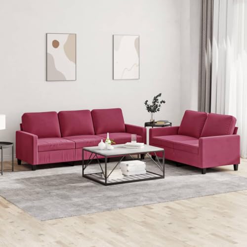 QJBSAVVA 2+3 Sitzer Sofagarnitur Weinrot Samt Modernes Design mit Dicker Polsterung Robustes Metallgestell Bequem für Wohnzimmer Balkon und Gästezimmer von QJBSAVVA