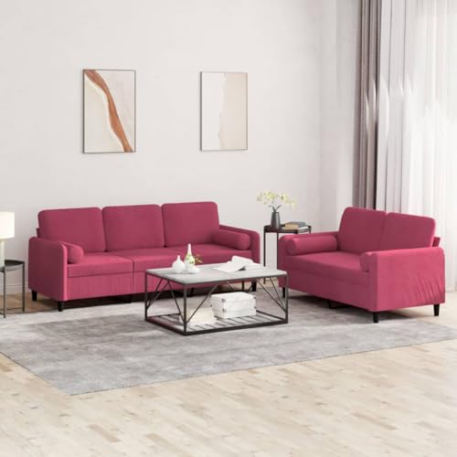 QJBSAVVA 2+3 Sitzer Sofagarnitur Weinrot Samt Modernes Design mit Robustem Gestell und Bequemen Sitzkissen für Wohnzimmer Balkon oder Gästezimmer von QJBSAVVA