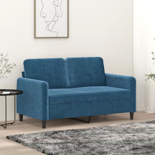QJBSAVVA 2-Sitzer Sofa Blau 120 cm Samtstoff Modernes Design mit Robustem Metallgestell Bequem & Langlebig für Wohnzimmer Balkon und Gästezimmer von QJBSAVVA