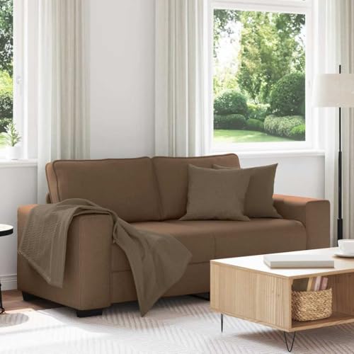 QJBSAVVA 2-Sitzer Sofa Braun 140 cm Stoff Modernes Design mit Breiten Armlehnen und Dicker Polsterung Robuster Holz-Metall Gestell Bequem für Wohnzimmer Büro Gästezimmer von QJBSAVVA