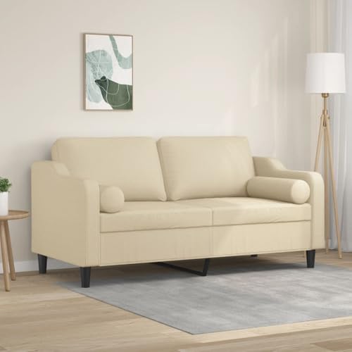 QJBSAVVA 2-Sitzer Sofa Creme Modernes Design mit Zierkissen 158 x 77 x 80 cm Bequem & Langlebig für Wohnzimmer Balkon oder Jugendzimmer von QJBSAVVA