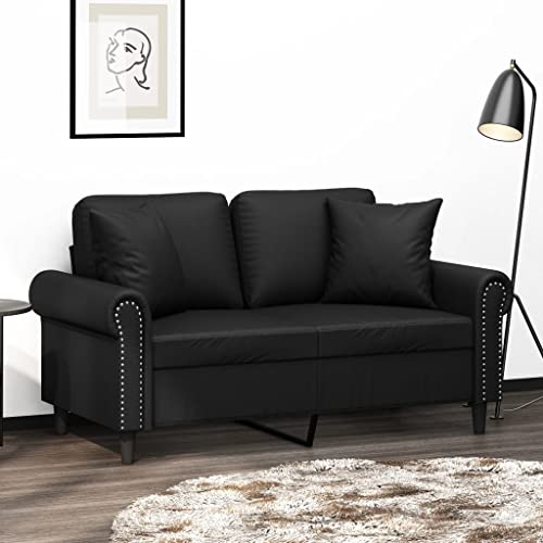 QJBSAVVA 2-Sitzer Sofa Modernes Design Kunstleder Schwarz 152 x 77 x 80 cm Bequem & Langlebig mit Zierkissen für Wohnzimmer Balkon und Jugendzimmer von QJBSAVVA