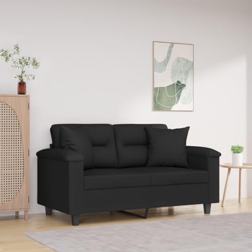 QJBSAVVA 2-Sitzer Sofa Schwarz Modernes Design mit Zierkissen Mikrofasergewebe 150 x 77 x 80 cm Bequem & Langlebig für Wohnzimmer Balkon und Gästezimmer von QJBSAVVA