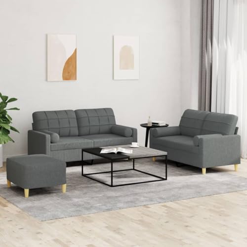 QJBSAVVA 2-Sitzer Sofagarnitur Dunkelgrau aus strapazierfähigem Polyester mit Fußhocker und Kissen Bequem & Robust für Wohnzimmer Balkon oder Jugendzimmer von QJBSAVVA