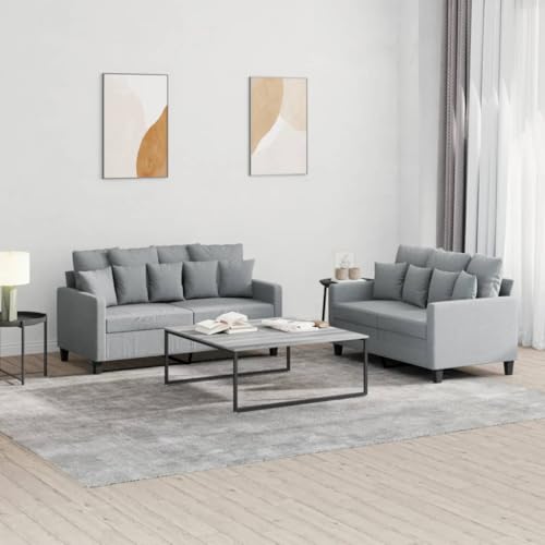 QJBSAVVA 2-Sitzer Sofagarnitur Hellgrau aus strapazierfähigem Polyester mit Kissen Set Modernes Design Robust & Bequem für Wohnzimmer Balkon und Gästezimmer von QJBSAVVA