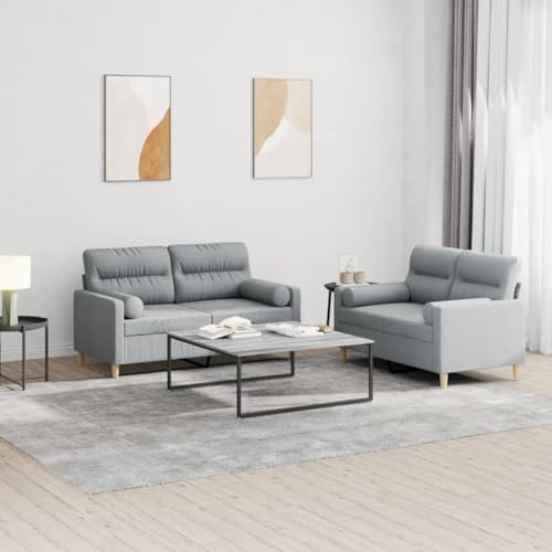 QJBSAVVA 2-Sitzer Sofagarnitur Hellgrau aus strapazierfähigem Polyester mit Metallgestell und Zierkissen Bequem Sitzkomfort für Wohnzimmer Balkon oder Jugendzimmer von QJBSAVVA