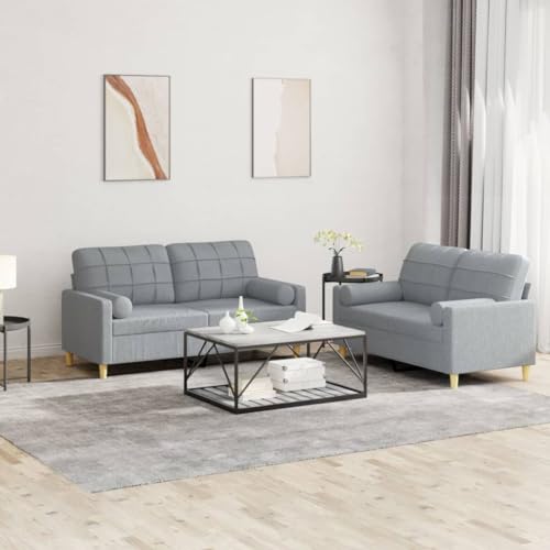 QJBSAVVA 2-Sitzer Sofagarnitur Hellgrau aus strapazierfähigem Polyester mit Metallgestell und Zierkissen Bequem & Langlebig für Wohnzimmer Balkon oder Jugendzimmer von QJBSAVVA