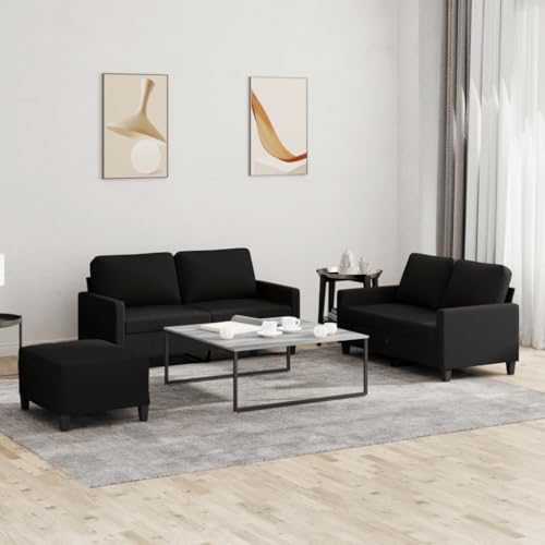 QJBSAVVA 2-Sitzer Sofagarnitur Schwarz mit Fußhocker und Kissen Modernes Design Robustes Gestell aus Metall und Sperrholz Bequem für Wohnzimmer Balkon und Jugendzimmer von QJBSAVVA