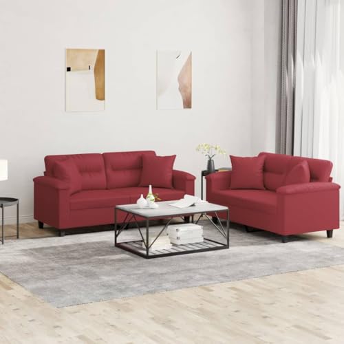 QJBSAVVA 2-Sitzer Sofagarnitur aus Kunstleder in Weinrot mit Kissen Bequemes Sofa für Wohnzimmer Balkon und Gästezimmer Robustes Design mit Metallgestell QJBSAVVA 2-Sitzer Sofagarnitur aus Kunstleder in Weinrot mit Kissen Bequemes Sofa für Wohnzimmer Balkon und Gästezimmer Robustes Design mit Metallgestell von QJBSAVVA