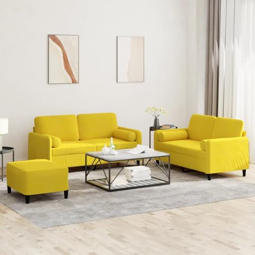 QJBSAVVA 2-Sitzer Sofagarnitur mit Fußhocker und Kissen Gelb Samt Bequemes Sofa für Wohnzimmer Balkon und Gästezimmer Robustes Gestell aus Metall und Sperrholz von QJBSAVVA