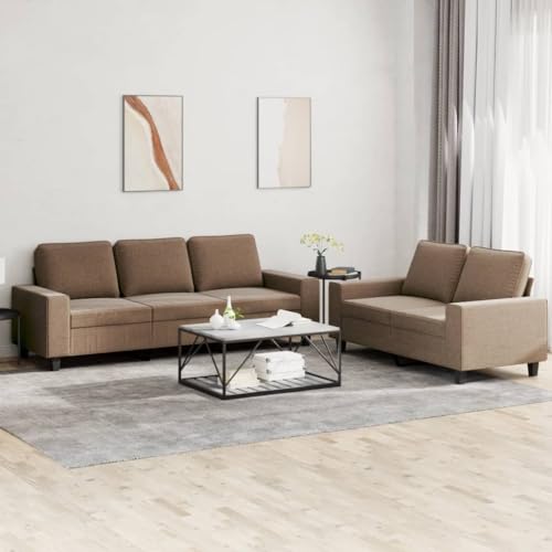 QJBSAVVA 2-TLG. Sofagarnitur Braun Stoff 2-Sitzer & 3-Sitzer Sofa Set mit Dicker Polsterung Robuste Konstruktion aus Metall und Sperrholz Bequem für Wohnzimmer Balkon oder Gästezimmer QJBSAVVA 2-TLG. Sofagarnitur Braun Stoff 2-Sitzer & 3-Sitzer Sofa Set mit Dicker Polsterung Robuste Konstruktion aus Metall und Sperrholz Bequem für Wohnzimmer Balkon oder Gästezimmer von QJBSAVVA