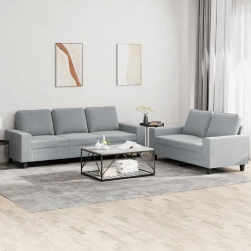 QJBSAVVA 2-TLG. Sofagarnitur Hellgrau aus strapazierfähigem Polyester Stoff mit Metall & Sperrholz Gestell Bequemes 2-Sitzer & 3-Sitzer Sofa Set für Wohnzimmer und Balkon von QJBSAVVA