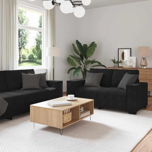 QJBSAVVA 2-TLG. Sofagarnitur aus weichem Samtstoff mit Holz Metall Gestell 2 Sitzer 160 cm & 3 Sitzer 220 cm Schwarz Bequeme Lounge Couch für Wohnzimmer Büro und Gästezimmer von QJBSAVVA
