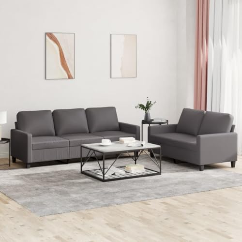 QJBSAVVA 2 und 3 Sitzer Sofagarnitur Grau Kunstleder Modernes Design mit Dicker Polsterung Robustes Metallgestell für Wohnzimmer Balkon und Gästezimmer von QJBSAVVA