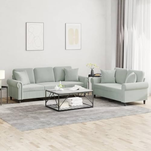 QJBSAVVA 2 und 3 Sitzer Sofagarnitur Hellgrau Samt Sofa Couch mit Kissen Bequem & Stabil für Wohnzimmer Balkon oder Jugendzimmer QJBSAVVA 2 und 3 Sitzer Sofagarnitur Hellgrau Samt Sofa Couch mit Kissen Bequem & Stabil für Wohnzimmer Balkon oder Jugendzimmer von QJBSAVVA