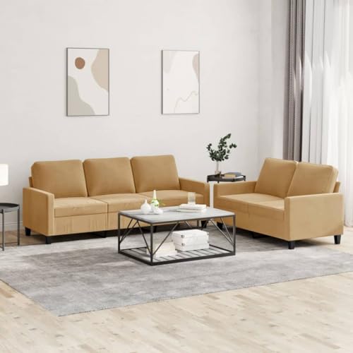 QJBSAVVA 2 und 3 Sitzer Sofagarnitur aus Samt Braun mit Kissen Bequemes Sofa für Wohnzimmer Schlafzimmer und Balkon Robustes Gestell aus Metall und Sperrholz von QJBSAVVA