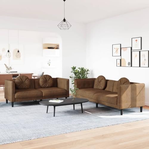 QJBSAVVA 2 und 3 Sitzer Sofagarnitur aus Samt Braun mit Runden Kissen Modernes Design für Wohnzimmer Balkon und Gästezimmer von QJBSAVVA