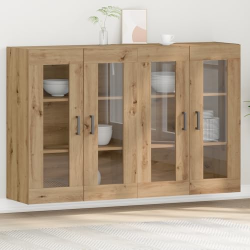 QJBSAVVA 2X Sideboard Buffetschrank Artisan Eiche Braun Holzwerkstoff 69,5x34x90 cm Mit Glas Türen Verstellbaren Regalen Modernes Design für Esszimmer Wohnzimmer von QJBSAVVA