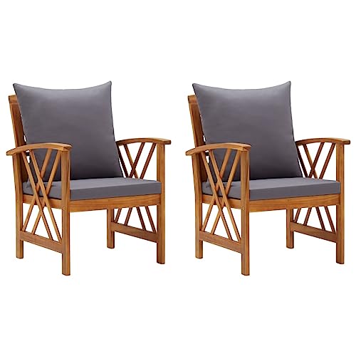 QJBSAVVA 2er Set Gartenstühle aus Massivholz Akazie mit Polster Dunkelgrau 59 x 67 x 83 cm Bequeme Outdoor Sessel für Terrasse Balkon und Garten QJBSAVVA 2er Set Gartenstühle aus Massivholz Akazie mit Polster Dunkelgrau 59 x 67 x 83 cm Bequeme Outdoor Sessel für Terrasse Balkon und Garten von QJBSAVVA