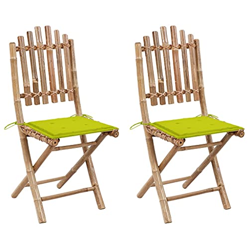 QJBSAVVA 2er Set Gartenstühle mit Kissen aus Bambus Klappbar und Wetterbeständig für Garten Terrasse Balkon Outdoor von QJBSAVVA