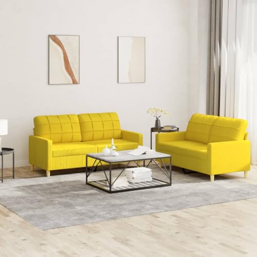 QJBSAVVA 2er Sofagarnitur Hellgelb Modernes Design mit Kissen Stoffbezug 100% Polyester Robust & Bequem für Wohnzimmer Balkon und Gästezimmer von QJBSAVVA