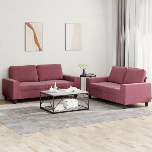 QJBSAVVA 2er Sofagarnitur Weinrot Stoff 2-Sitzer Sofa Set mit Kissen Robustes Metallgestell & Bequeme Polsterung für Wohnzimmer Balkon und Gästezimmer von QJBSAVVA