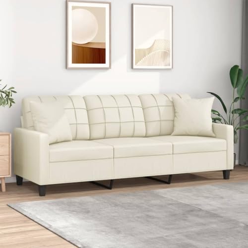 QJBSAVVA 3-Sitzer Sofa Creme 180 cm Modernes Kunstleder Sofa mit Zierkissen Robuste Metallkonstruktion & Bequeme Sitzfläche für Wohnzimmer Balkon und Gästezimmer von QJBSAVVA