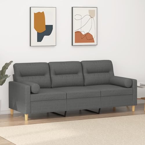 QJBSAVVA 3-Sitzer Sofa Dunkelgrau Modernes Design mit Zierkissen 198 cm Breite Robustes Metallgestell Bequeme Polsterung für Wohnzimmer Balkon und Gästezimmer von QJBSAVVA