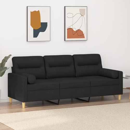 QJBSAVVA 3-Sitzer Sofa Modernes Design mit Zierkissen Schwarz 180 cm Stoff Sofa für Wohnzimmer Balkon und Gästezimmer Robust & Bequem von QJBSAVVA